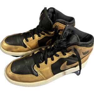 Nike Air Jordan 1 Mid SE "Metallic Gold" – Black/Gold – Size 7 Youth